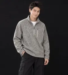 WOOLRICH ハーフジップ ハイネック 杢グレー XL 胸ポケット フリース