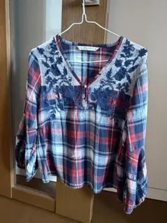 ZARA BASIC チェック柄 Vネックシャツ　サイズXS