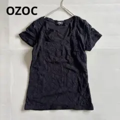 【オゾック】半袖Tシャツ　総レース　袖シアー　黒　ブラック　ストレッチ（38）のサムネイル