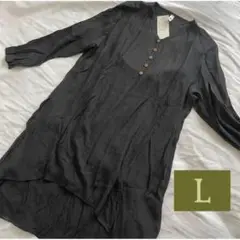 チュニック ブラック L 体型カバー Vネック 麻 ゆったり マタニティ