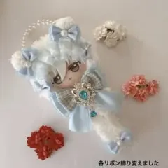 ちびぐるみ ぬい服 ねこさんケープ(ホワイト)水色リボン