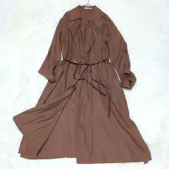 モラビト　 ロングシャツコート　トレンチ　レザー　ドロップショルダー　ブラウン