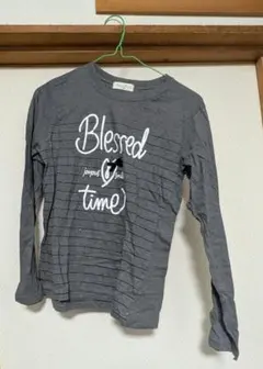 グレー 長袖カットソー ストライプ柄