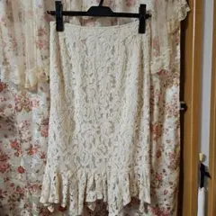 アイボリー レース フリル裾 タイトスカート サイズ38