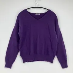Te chichi パープル Vネック 長袖ニット アンゴラ混 Fサイズ