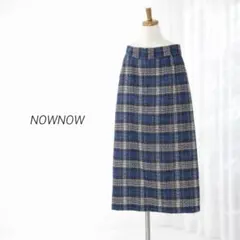NOWNOW ツイード　ロング　タイトスカート　チェック柄　L ブルー