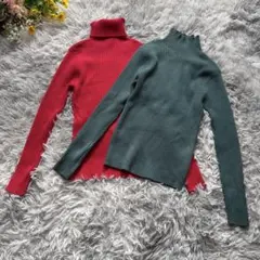 グレイル　リブニット　【S】　赤　緑　タートル　ハイネック　２枚セット　長袖