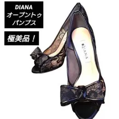 極美品 ダイアナ オープントゥ レース パンプス ブラック 刺繍 21.5cm