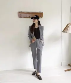 DHOLIC くるみボタンジャケット&スラックスSET グレー