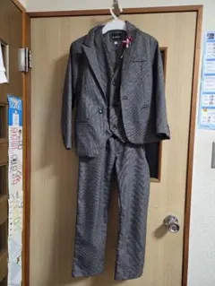 キッズ フォーマルスーツ 3点セット グレー チェック柄