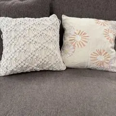 Francfranc クッションカバー　マクラメ編みと花柄クッションカバーセット