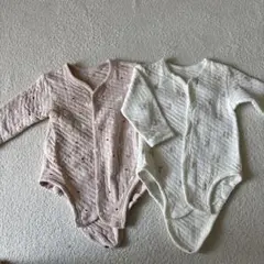 【冬用キルトパジャマ】ロンパース 2点セット 80cm ピンク・ホワイト