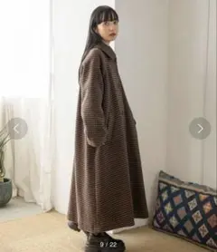 LOWRYS FARM メリノウールステンコート　ブラウン　チェック