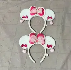 ミニー ピンク ホワイト リボン レース イヤリング カチューシャ 1つのみ