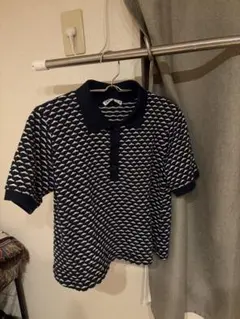 ZARA ニットポロシャツ 半袖 ネイビー×ホワイト