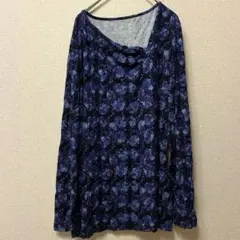 ★花柄 ドレープネック 長袖 トップス カットソー レディース パープル