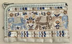 インド刺繍リボンがま口ケース(象と花デザイン)