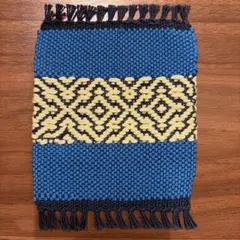 【ハンドメイド】手織り コースター フリンジ付 ブルー系