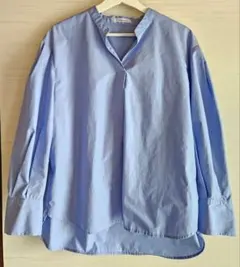 スキッパーシャツ ブルー 長袖 オペークドットクリップ