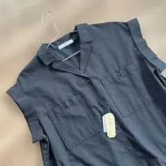 新品・綿麻混ブラックワンピース