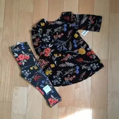 【新品】花柄ワンピースとレギンスの2点セット＊ブラック