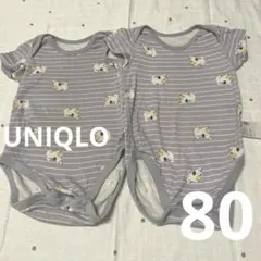 UNIQLO 犬柄 半袖ボディスーツ 2枚セット　ボーダー　肌着　ロンパース