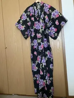花柄 浴衣 黒地 紫 ピンク
