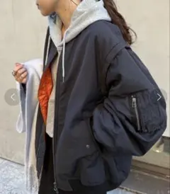 チャオパニック　【ユニセックス】2WAYボリュームスリーブMA‐1 BLACK