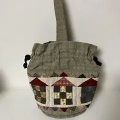 ハンドメイド パッチワーク巾着型バッグ