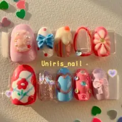 ネイルチップ　韓国　カラフル ポップ　ゆめかわ　量産型　リボン　推し活　お菓子