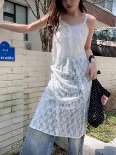 SHEIN 花柄レース キャミワンピース ホワイト