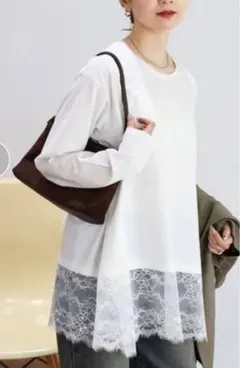 裾レースロングスリーブTシャツ　カットソー lumier esica お好きな方