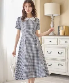 tocco closet 襟付きフラワー刺繍ギンガムチェックワンピース