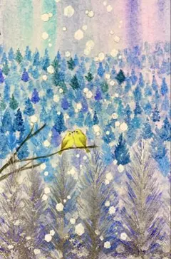 momorin様専用冬の風景 水彩画 凍る木々と小鳥　値段は※900円です