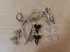 リボン ヘアクリップ シルバー セット