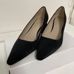 randa 踵　パール　ブラックスエードポインテッドトゥパンプス