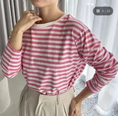 feepur ベーシックボーダーロンTee ピンクのサムネイル