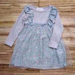 新品 未使用 花柄 長袖 チュール ワンピース 女の子 100