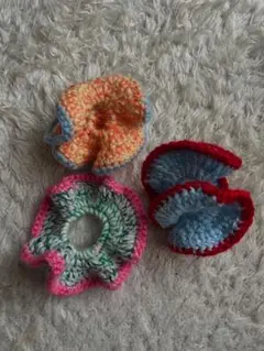 ハンドメイド 手編み シュシュ 子供用 3個セット