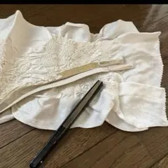 帯揚げ　帯締め　扇子　3点セット　白　金彩