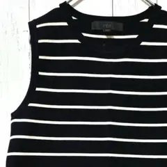 【ザラ ZARA】ボーダー ノースリーブ ニット 紺 ネイビー M