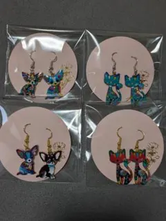 カラフルな犬と猫のハンドメイドピアス