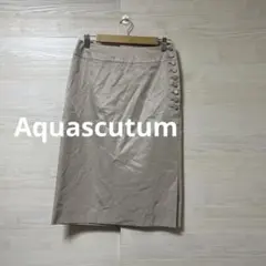 Aquascutum★ロングスカート タイト ボタンデザイン スリット 光沢のサムネイル