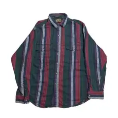 Eddie Bauer ストライプ ヘビーネルシャツ80s90s黒タグ USA製