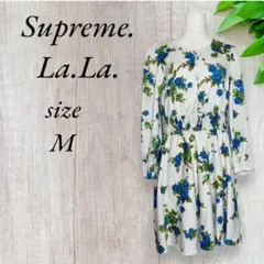 シュープリームララ ミニ ワンピース ギャザー フレアスカート 花柄 白 889