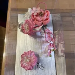 ピンク系花飾り 髪飾り 和装小物