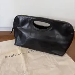 PELLICO ブラックレザー クラッチバッグ