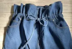 新品未使用★ブルーデニム★ワイドパンツ★紐付き