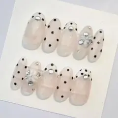 ドットフレンチスプリング　ネイルチップ　フレンチ　ガーリー　春　ピンク　ゆるふわ