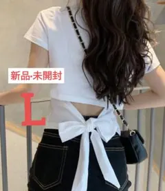 バックリボン Tシャツ 白 レディース Lサイズ 【新品】